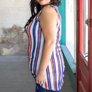 RED AND BLUE SERAPE TOP